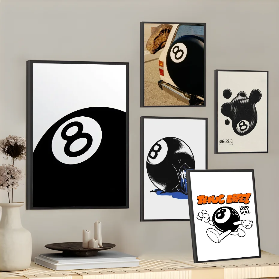 

Vintage 8 Ball Black Poster Room Decor Home Decoration Interior Wall Art Printing Waterproof Bathroom BedRoom Posters Gift