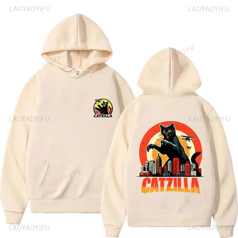 

Sweatshirt Japanese Art Catzilla Cat Funny Cat Graphic Long Sleeve Street Fashion Hoodie Autumn Winter Men Women Pullover