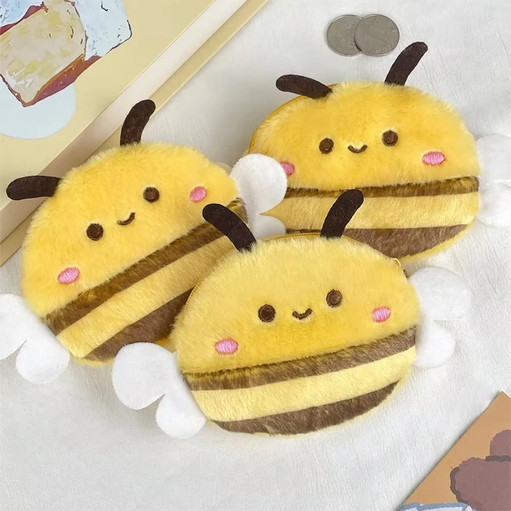 

New Cute Bee Plush Coin Purse Mini Portable Animal Doll Pendant Storage Bag Office Storage Cash Wallet