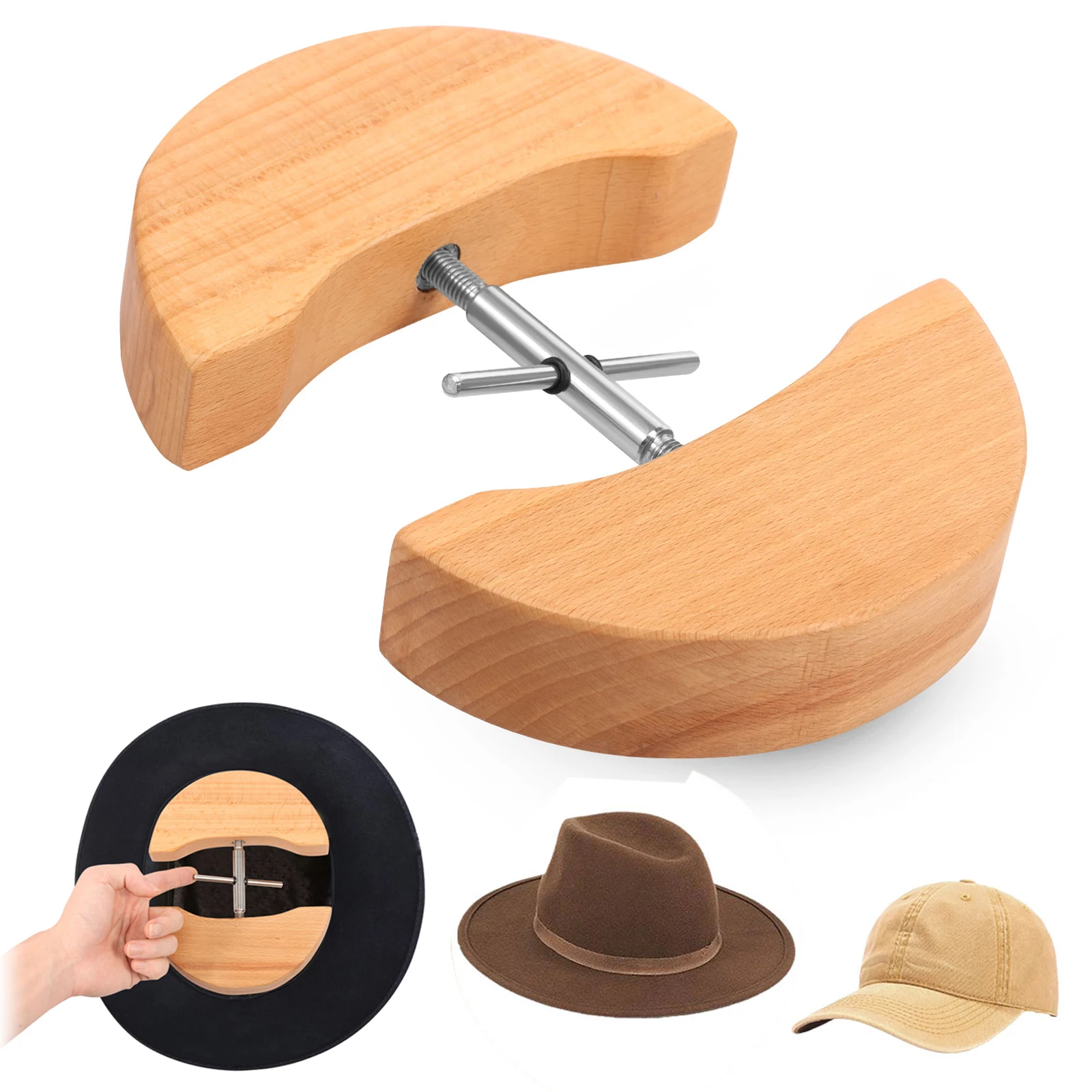 Repacego Adjustable Wooden Hat Stretcher Cap Shape Maintainer Premium Fedora Hat Rack for Storage Cowboy Baseball Hat Holders