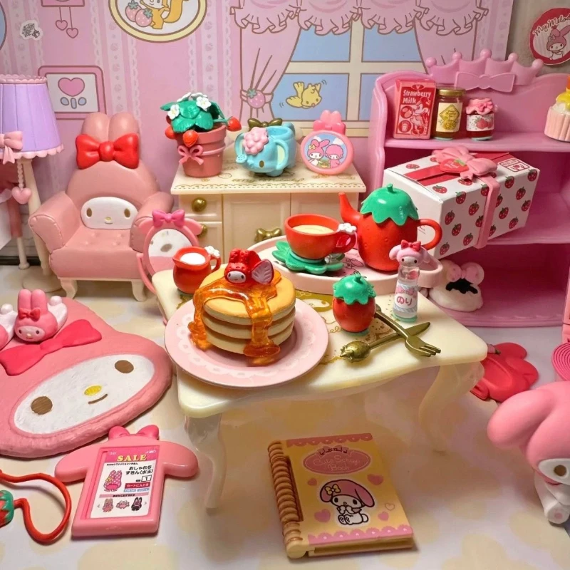 MINISO My Melody Sanrio Erdbeere Zimmer Cartoon Blind Box Mini Ornament Kreative Desktop DIY Möbel Szene Dekoration Kinder Spielzeug
