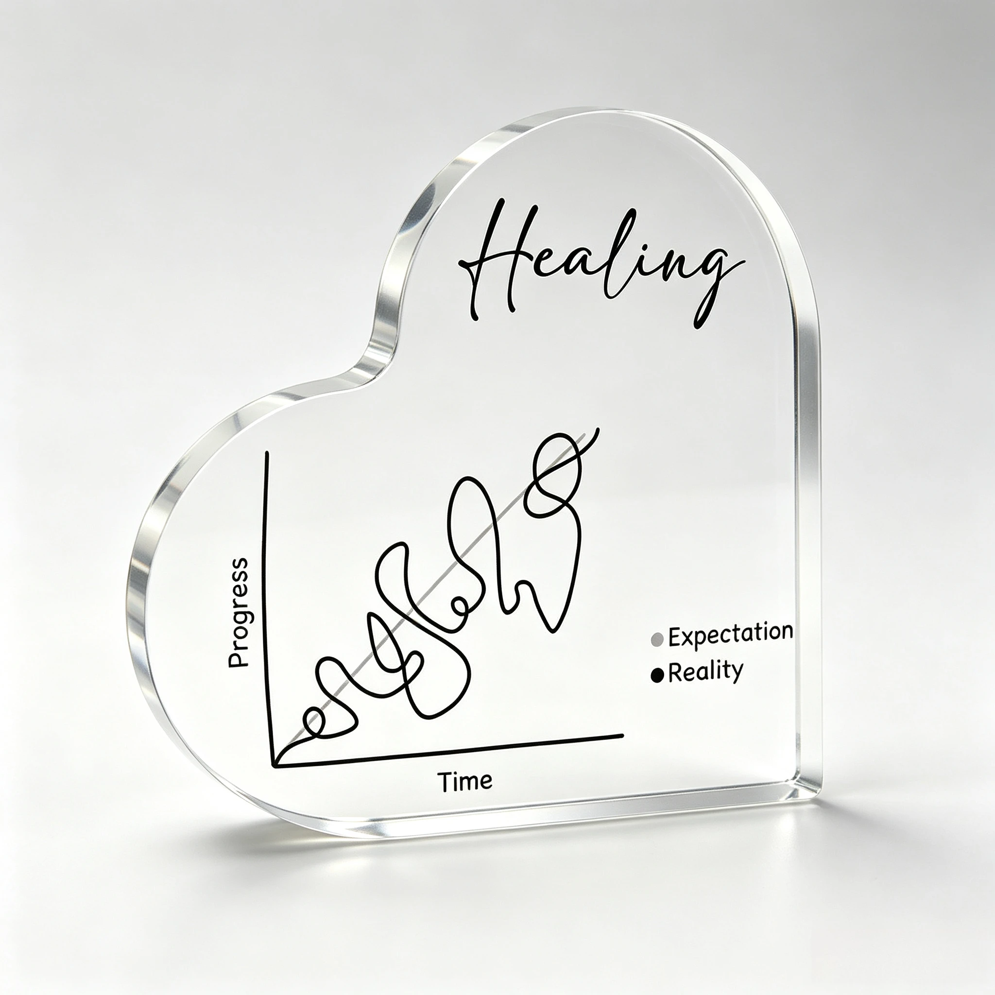 Expectation Vs Reality Healing Heart Acrylic Stand, Inspirational Mental Wellness Table Ornament
