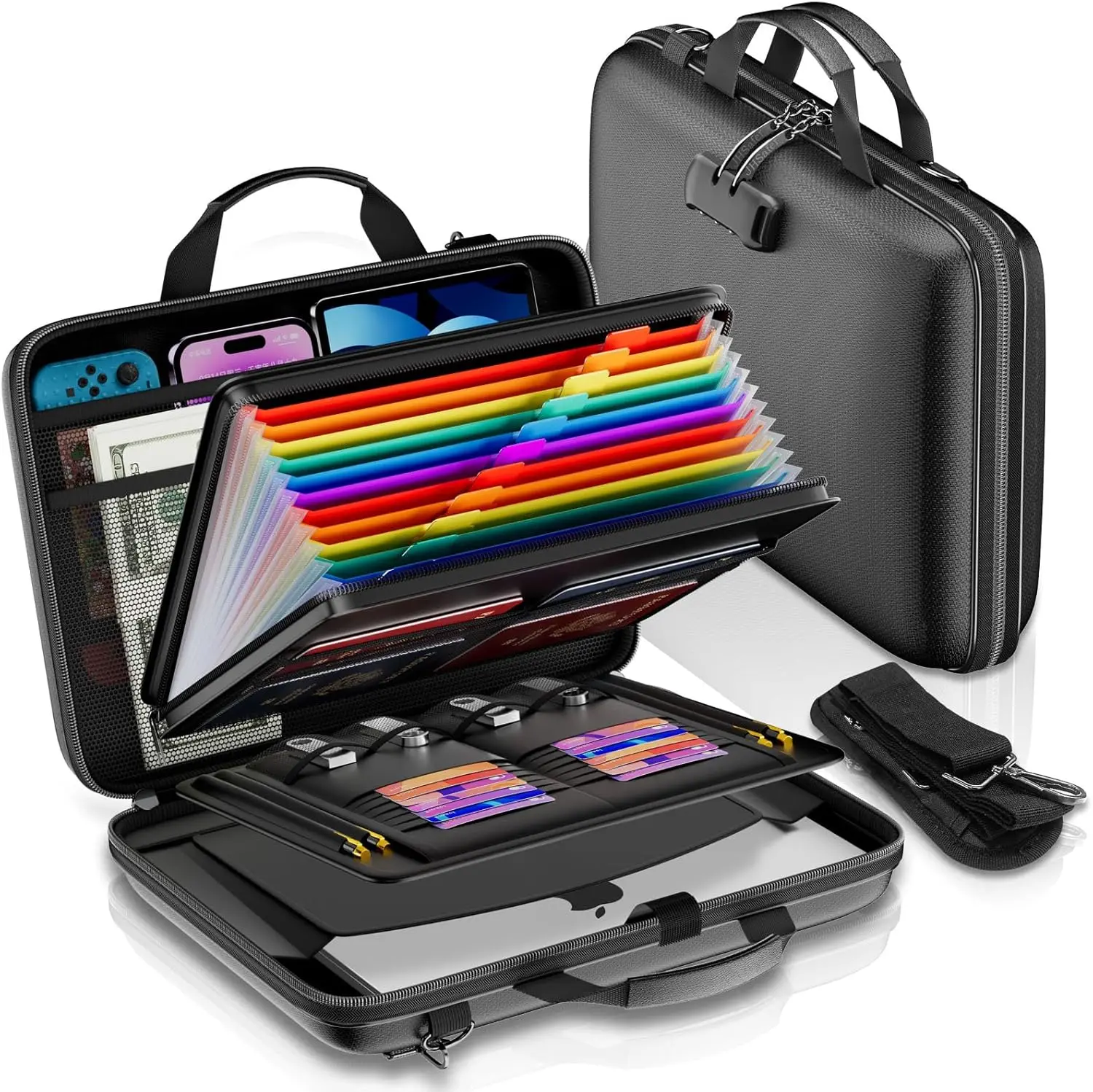 

Fireproof Document Organizer with Lock,Hard-Shell Case Fireproof Document Box with Shoulder Strap,Portable File Organizer wit