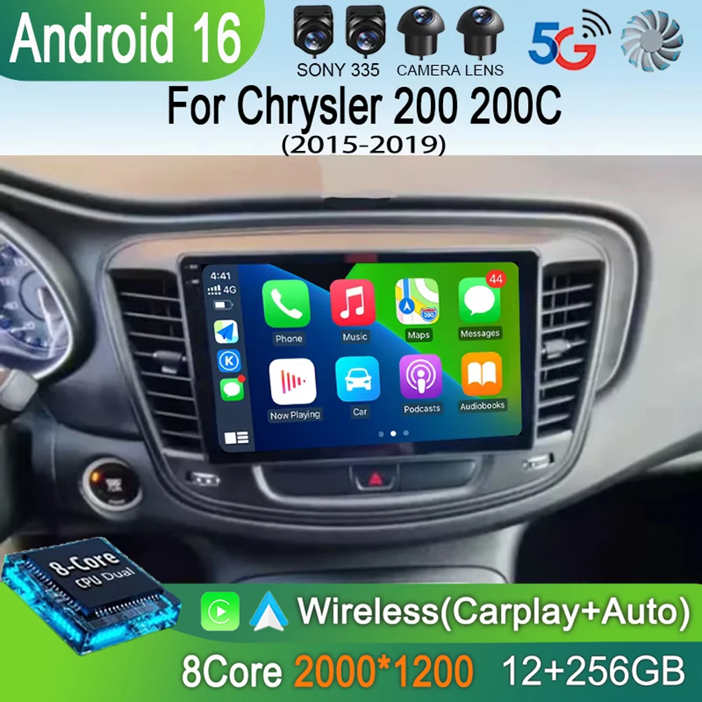 

Автомобильная мультимедийная система Android 16 с видеоплеером для Chrysler 200 200C 2015-2019, Carplay, Android Auto, GPS-навигация, Wi-Fi