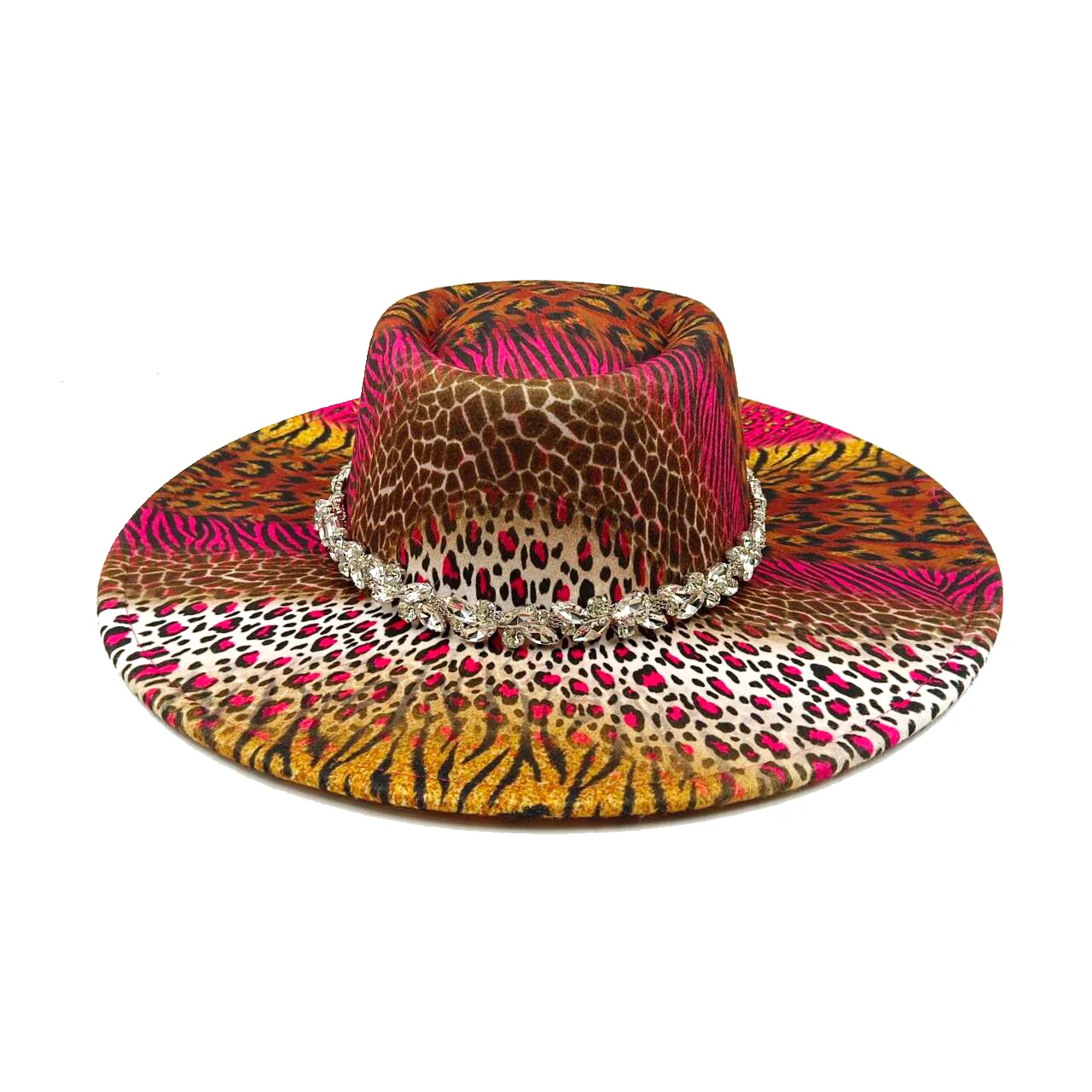 Fedora rose red leopard print rhinestone accessories men\'s and women\'s panama hat church hat jazz hat gorras para hombres