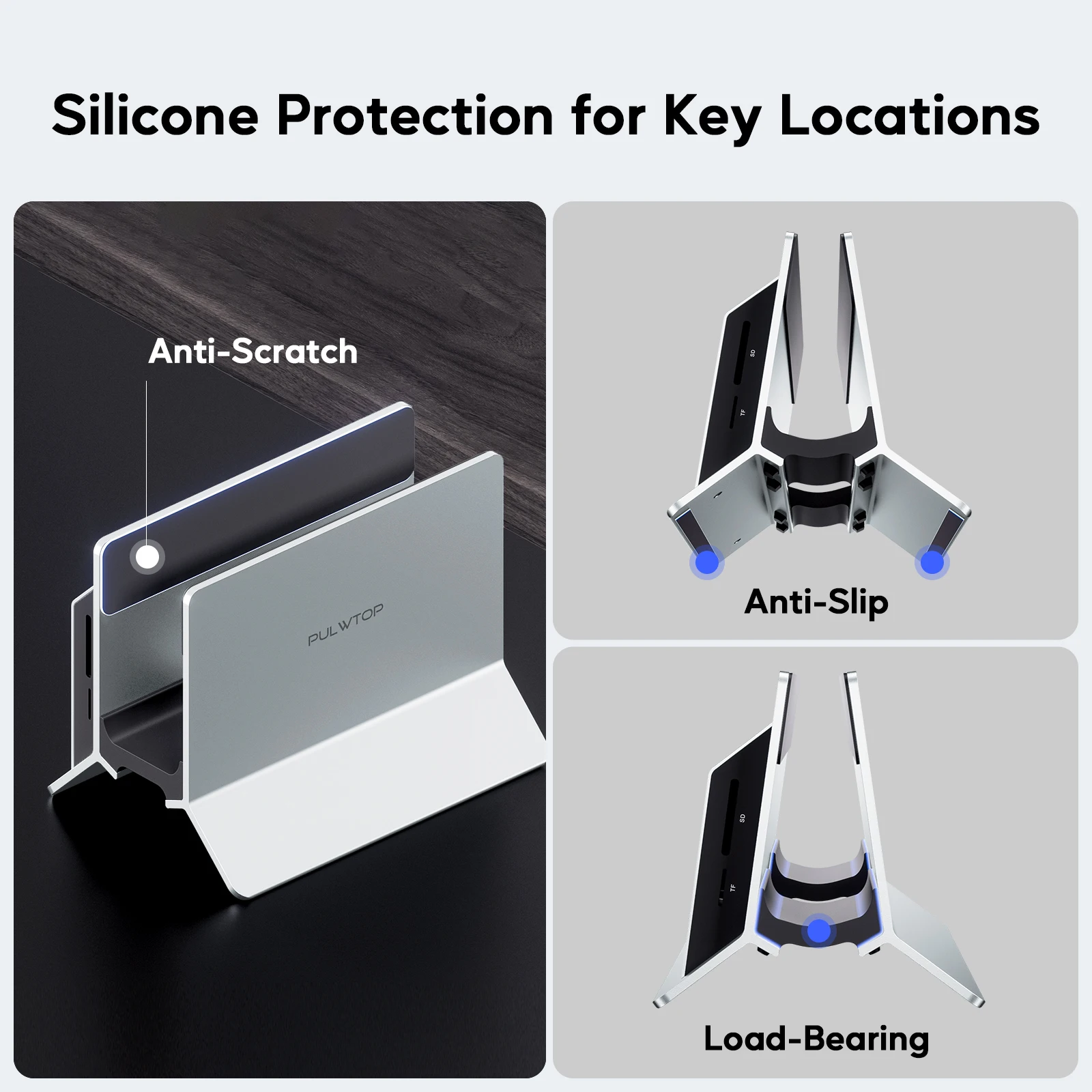 محطة إرساء USB C عمودية PULWTOP مع حافظة M.2 SSD، HDMI، USB A/C، RJ45، SD/TF، PD لجهاز MacBook Pro/Air، Type C للكمبيوتر المحمول-Silve