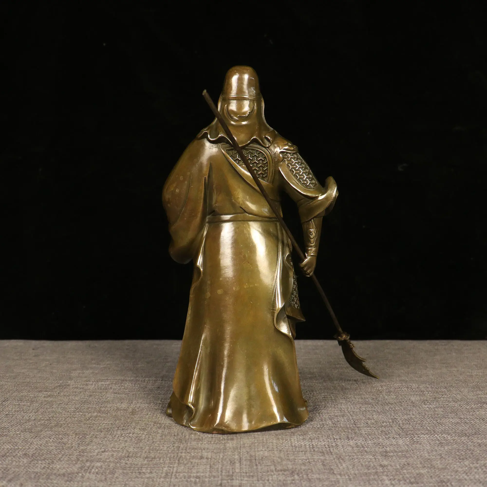 

Vintage Copper Guan Gong Standing Statue Martial God of Wealth Home Entrance Shop Lucky Decor