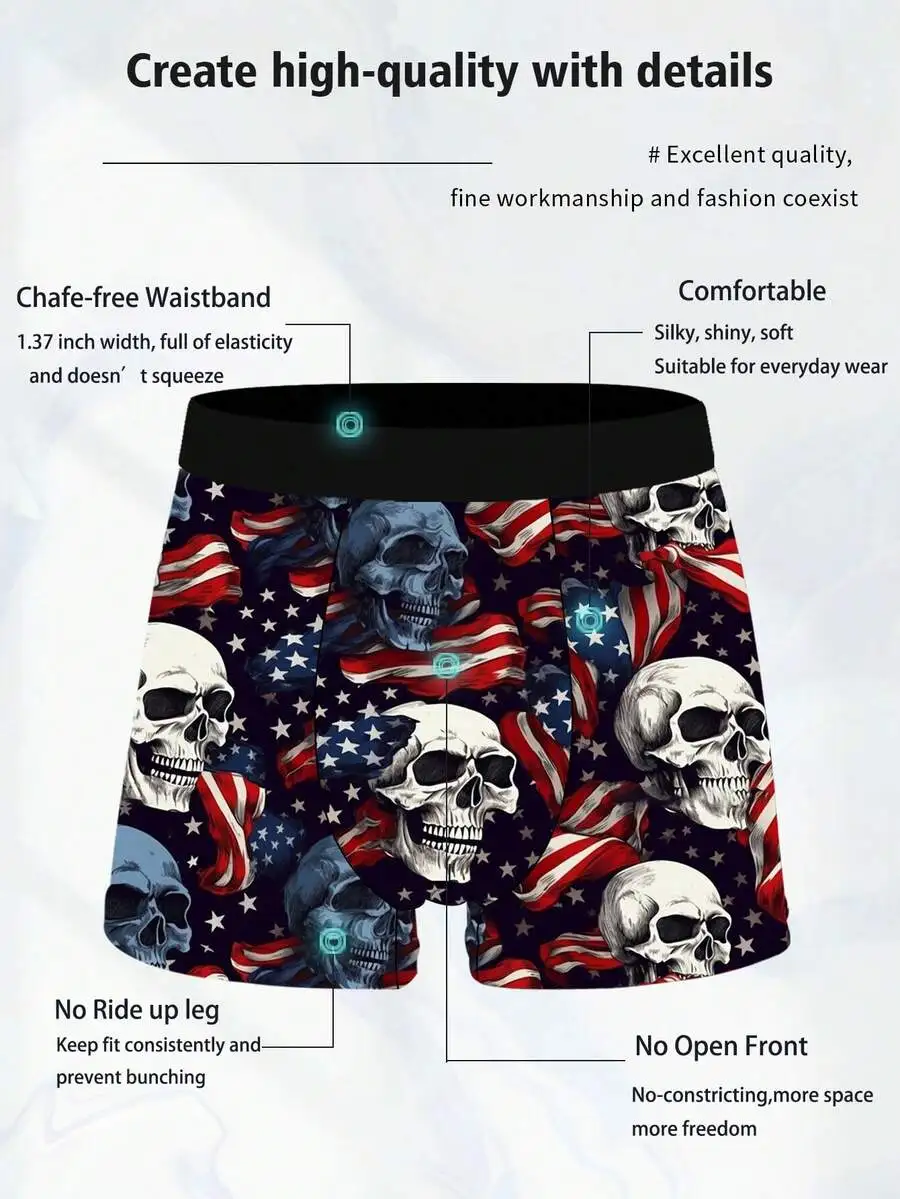 

5 Packs Mens Skull Pattern Boxer Shorts Cotton Polyester Blend Comfortable Underwear