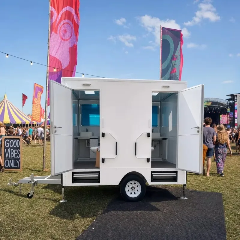 Customized Multi-purpose 2 Station Mobile Toilet Trailer Portable Restroom With Custom Layout For Global Market