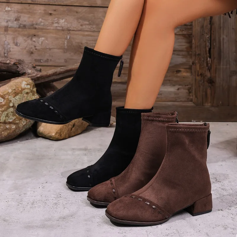 

2025 НОВЫЕ женские универсальные и модные полусапоги, женские модные осенние женские ботинки до середины икры высокого качества и хит продаж