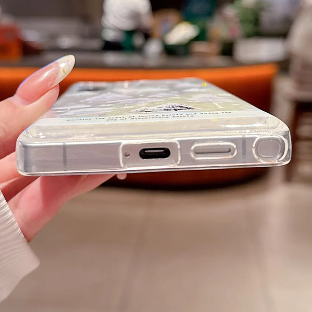 Phone Case For Samsung Galaxy S22 S23 S24 S25 Plus Ultra New INS Quicksand Glitter White Forest Tree Print Clear Potective Cover