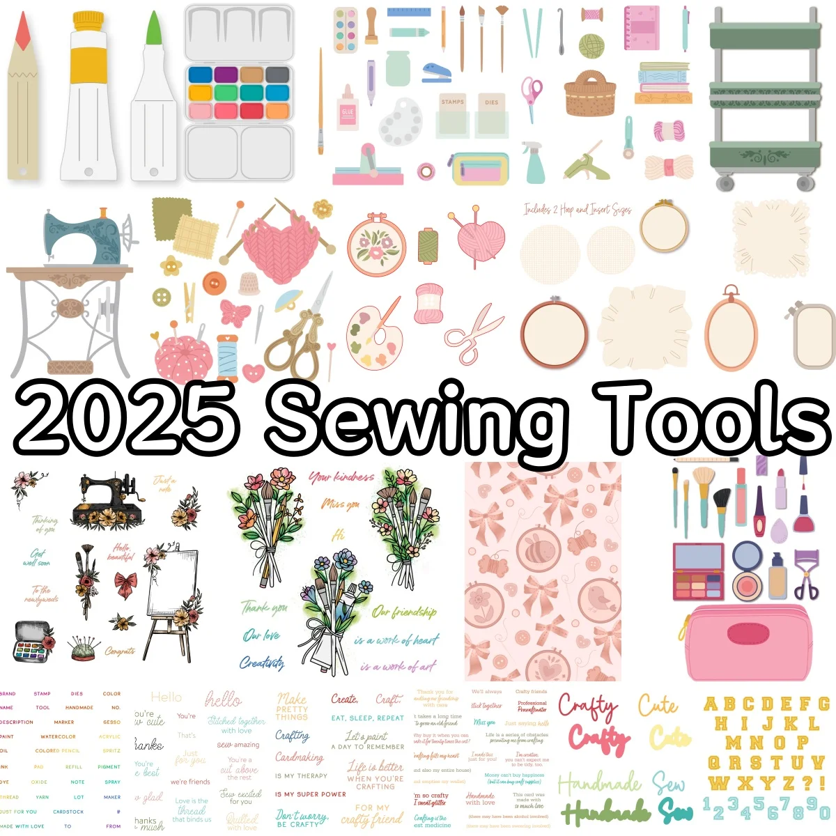 

Sewing Tools Tin Palette Floral Clear Stamps Metal Cutting Dies Hot Foil Stencil for DIY Making Gift Card Scrapbook Craft