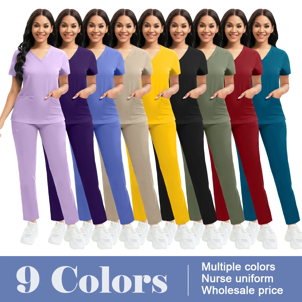 Venda quente calças retas conjunto multi colorido workwear feminino uniforme veterinário pet shop laboratório roupas de trabalho médico enfermeira esfrega conjunto
