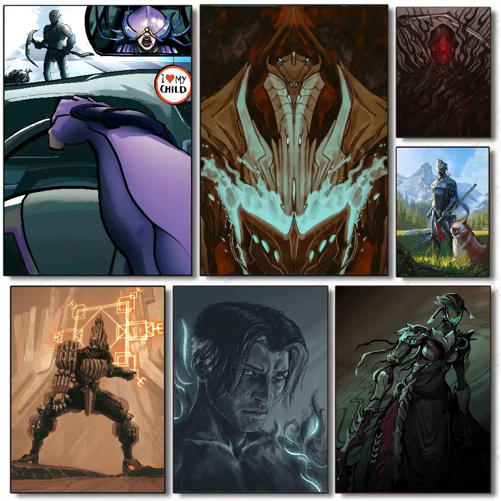 Affiche de jeu vidéo FPS Warframe tendance, autocollant mural en papier artistique auto-adhésif pour café, bar, décoration murale de chambre