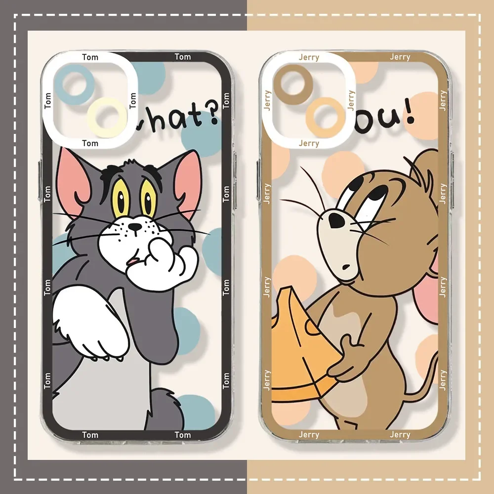 Cartoon Toms and Jerries Transparent Phone Case for IPhone 15 14 13 12 Mini 11 Pro Max X XR XS 7 8 SE Plus Soft Silicone Cover