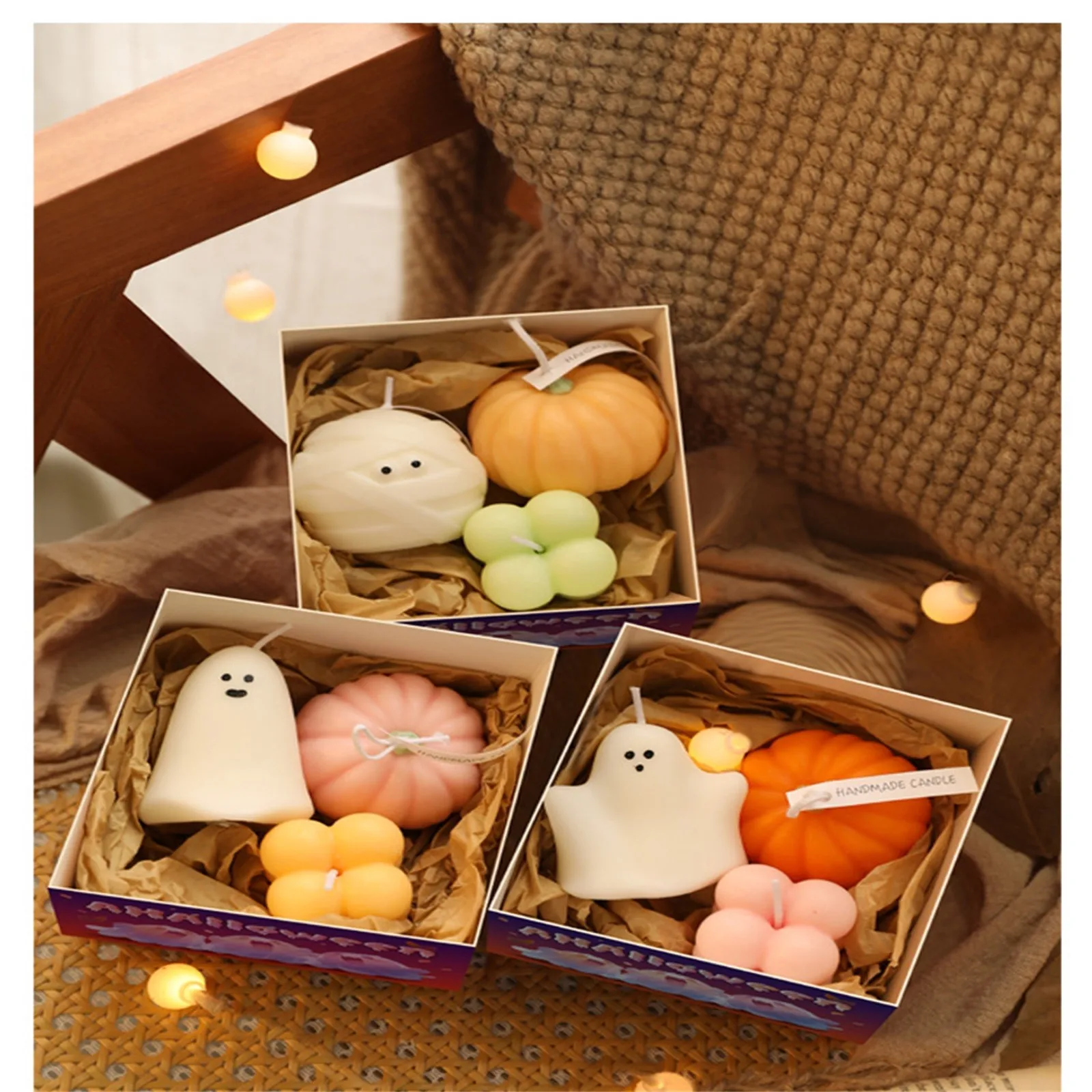 2024 New Halloween Cartoon Pumpkin Ghost Aromatherapy Candle Set Halloween Ornaments