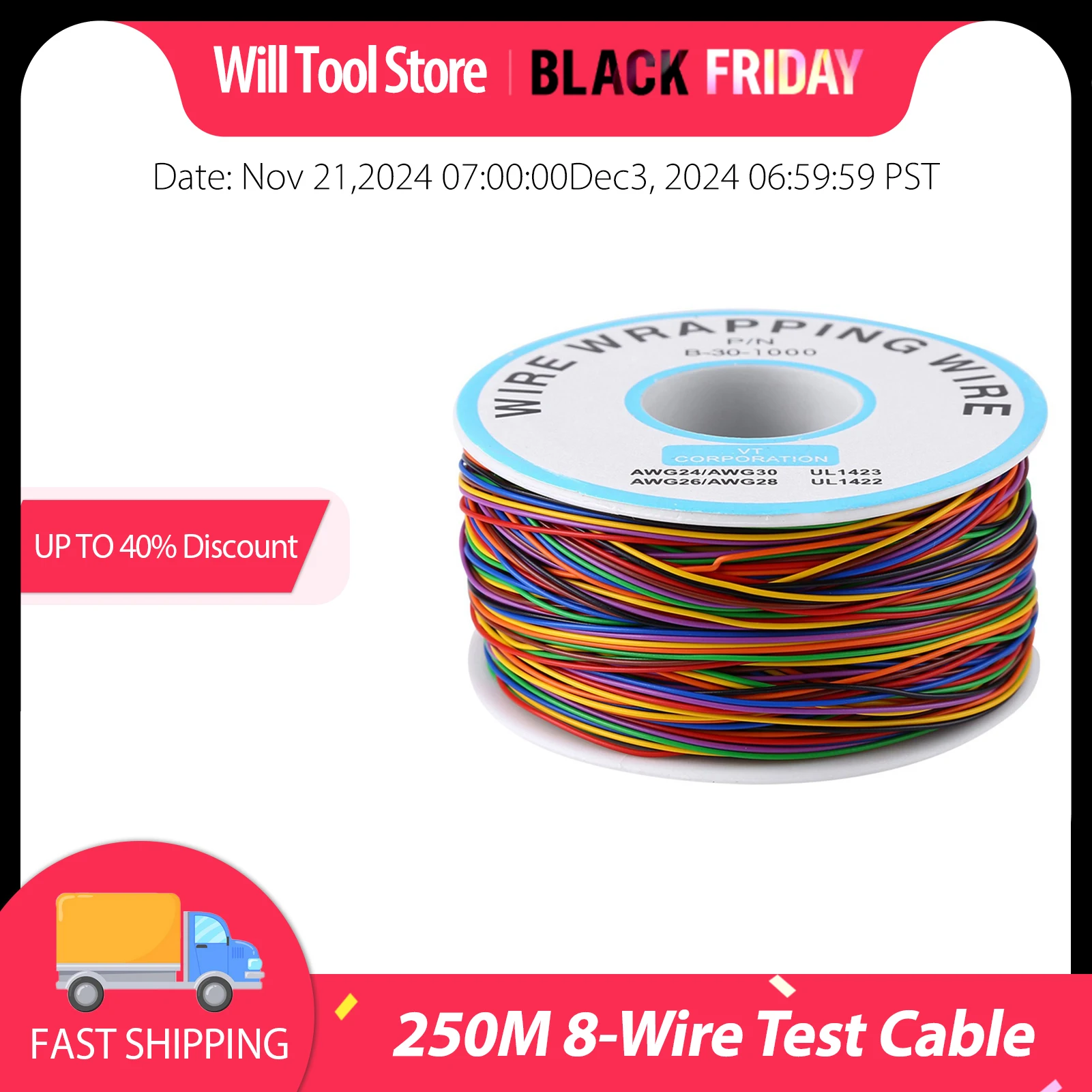 Colorful P/N B‑30‑1000 250M 8‑Wire Colored Insulation Wrapping Copper Test Cable Copper Cable Electric Cable Wrapping Wire