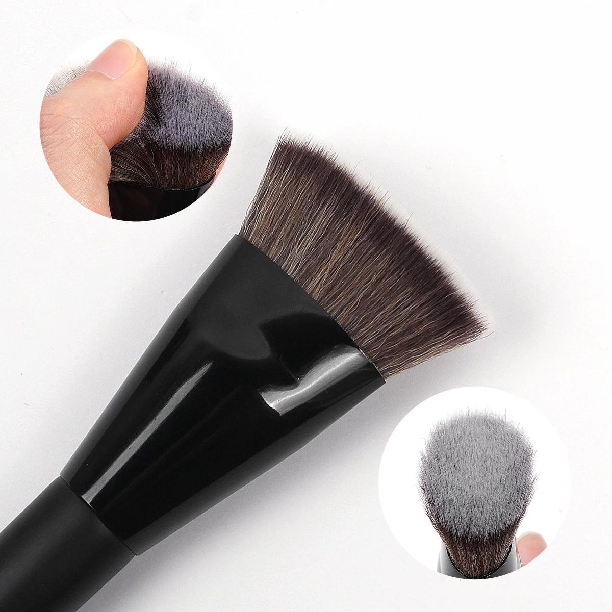 MAANGE Pennello per fondotinta a testa piatta Tubo tondo piatto singolo con scatola Pennello per trucco correttore per fard in polvere Strumento per trucco delicato sulla pelle