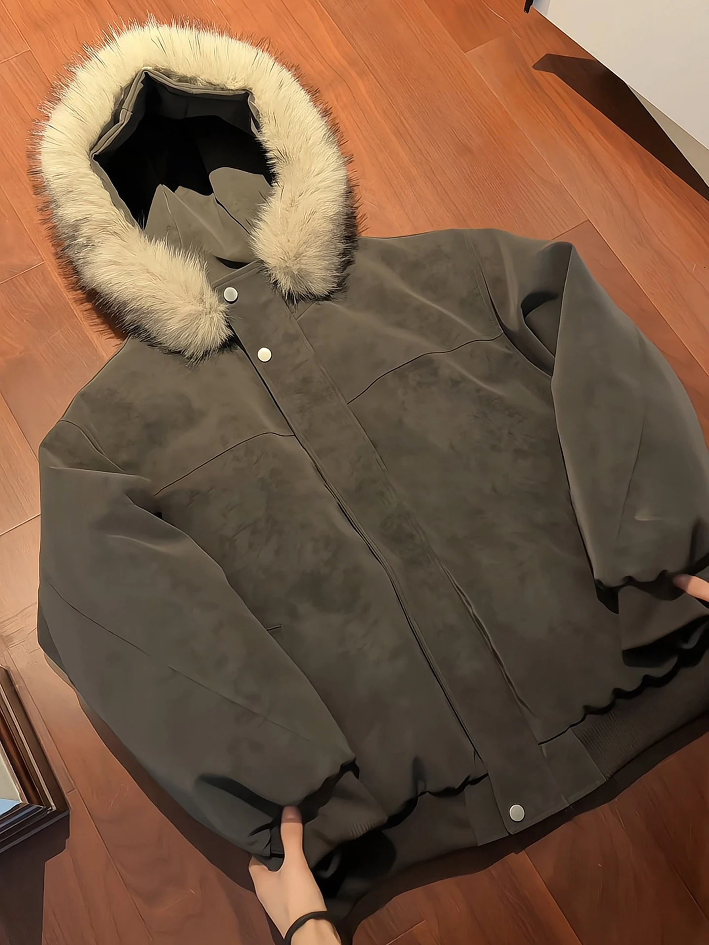 

Мужское зимнее теплое пальто на пуху из искусственной кожи в стиле ретро, хлопковое пальто с большим меховым воротником, повседневное модное пальто