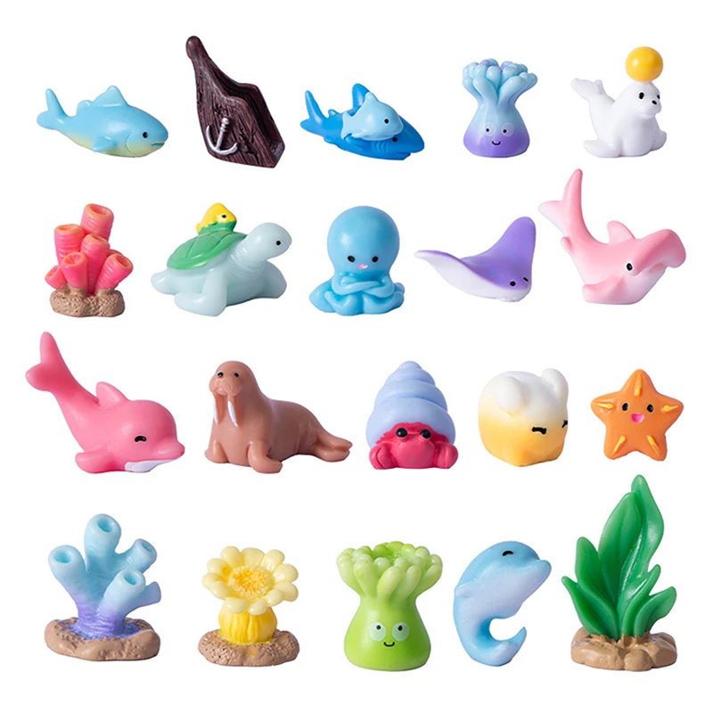 Mini Ocean Marine Set Model Sea Life Animal Dolphin Crab Shark Turtle Action Figures Aquarium Miniature Cognition Education Toy