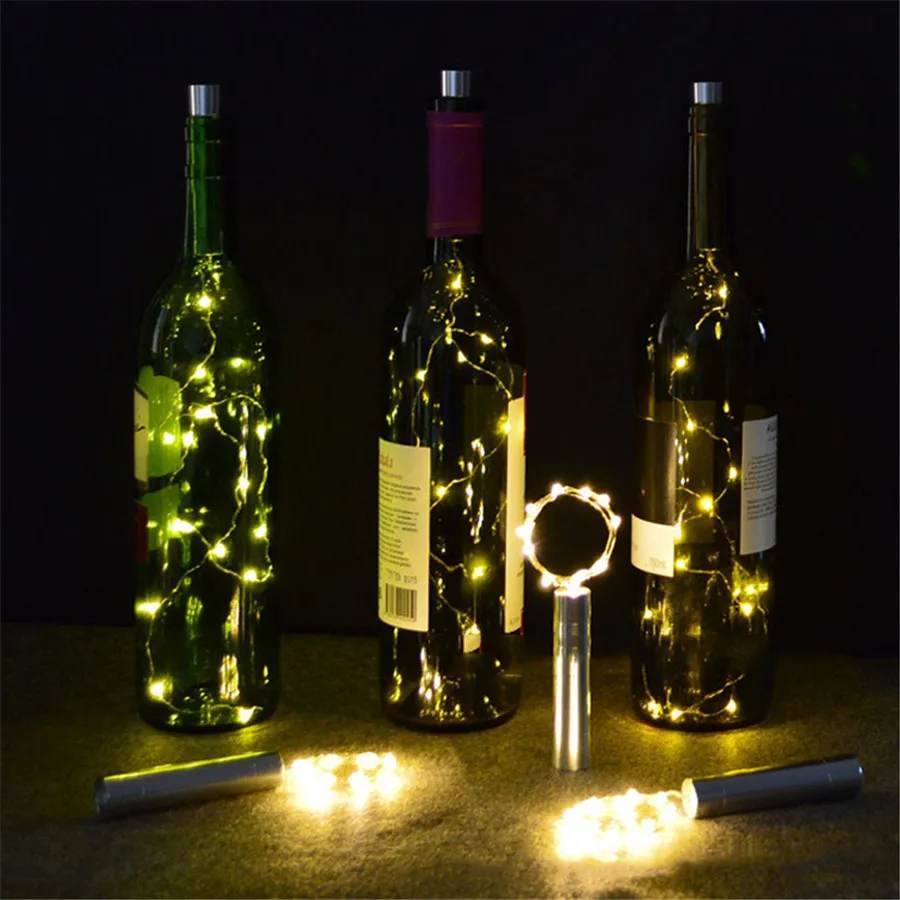 10PCS 20LED Sliver Wine Bottle Cork Light AA Battery Operated Fairy String Light Cork Bottle Light for DIY Christmas Party Decor