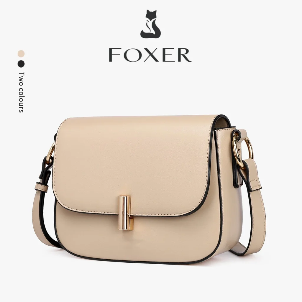 FOXER 2026 Brand New Women's PU Leather Small Square Bag Fashionable Female Crossbody Flip Bag Elegant Lady Simple Shoulder Bag