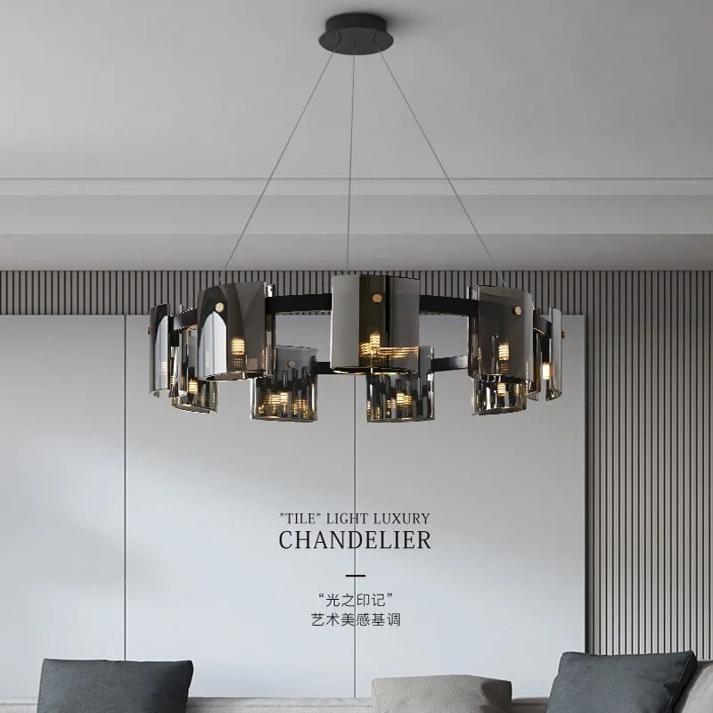 

Postmodern LED Amber Smoky Glass Chandeliers Lighting Luxury Ceiling Hanging Pendant Lamps Dining Living Bedroom Light Fixtures