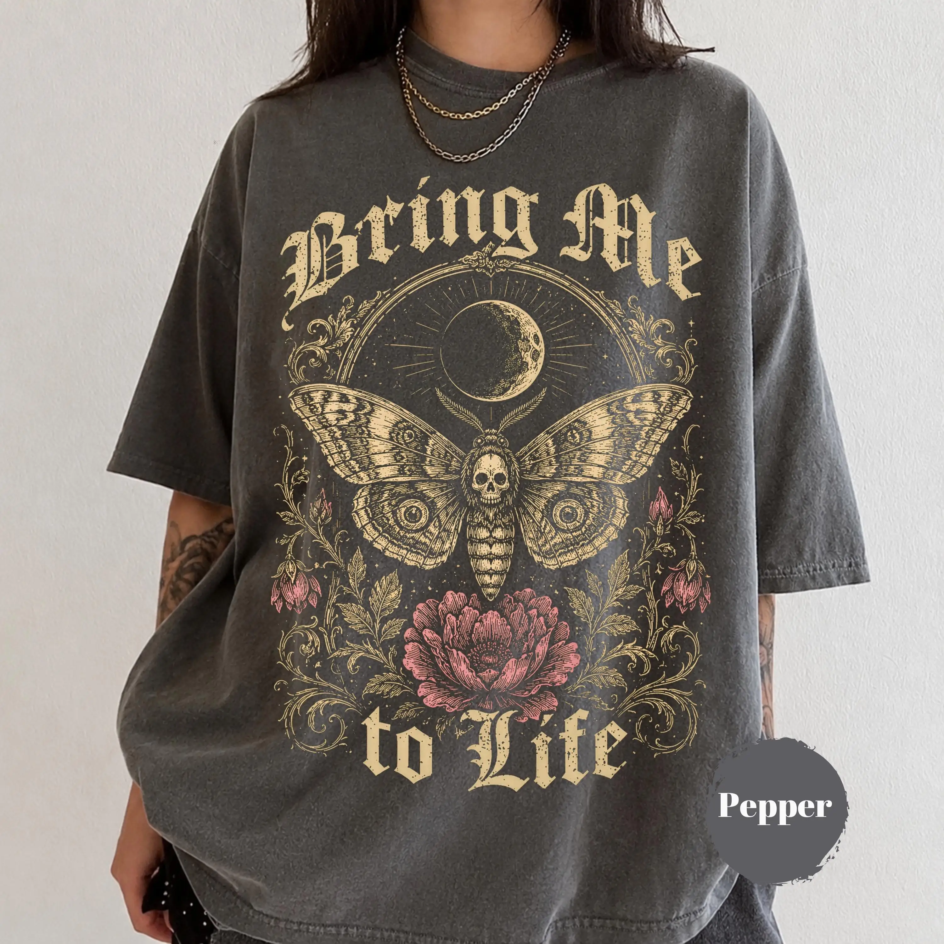 Sommer Damen Vintage Motten-Grafik T-Shirt aus Baumwolle, Atmungsaktiv, Kurzarm, Streetwear, Übergroß, Locker Geschnitten, Lässig – Detail 3