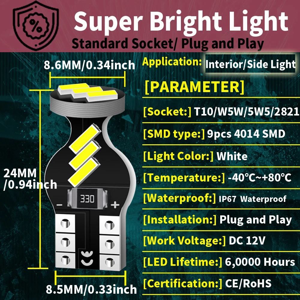 2x LED Clearance Light W5W T10 For Peugeot 1007 107 206 207 306 307 CC SW 4007 4008 407 508 607 807 Bipper Tepee Expert Partner