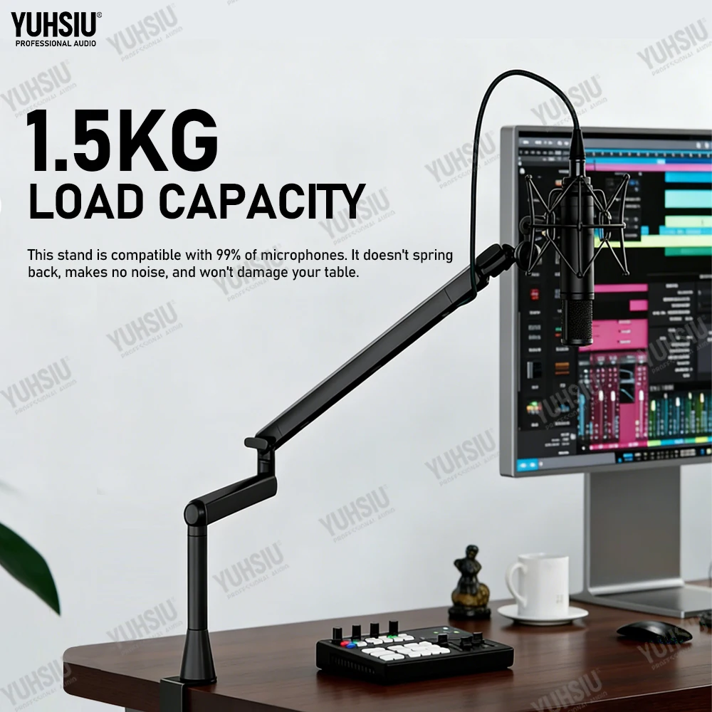 Professional Studio Low Profile Mic Arm with Extended Riser Cable Management Adjustable Microphone Stand for SM7B MV7 AM8 K688
