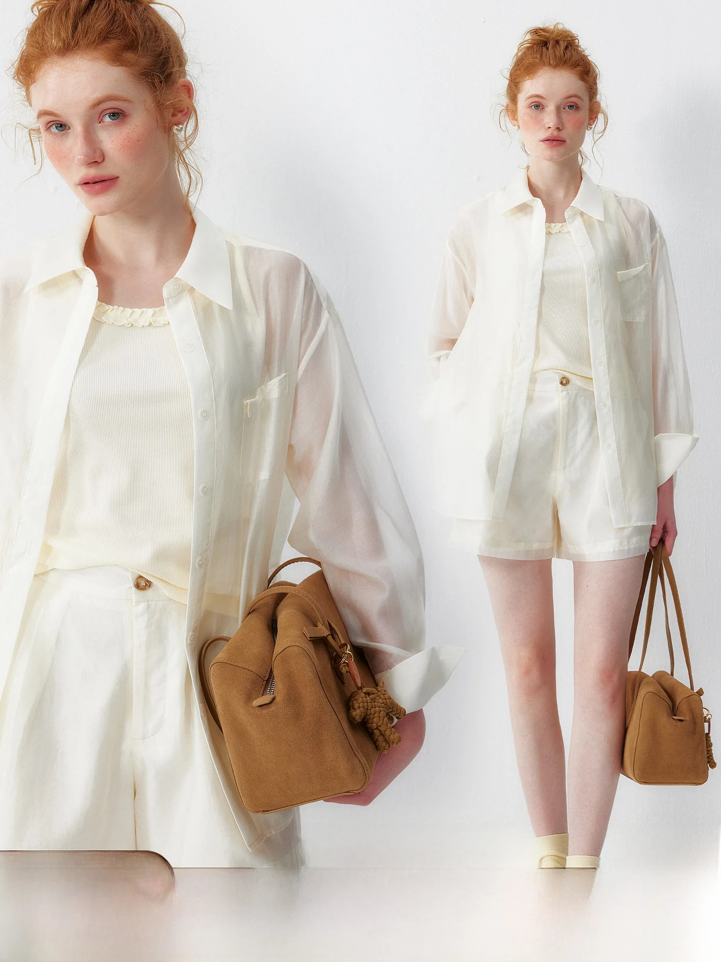 plus Women's Summer Outfit Loose Fit Long Sleeve Shirt And Short Pants Breathable Sun Protection Fashion Set