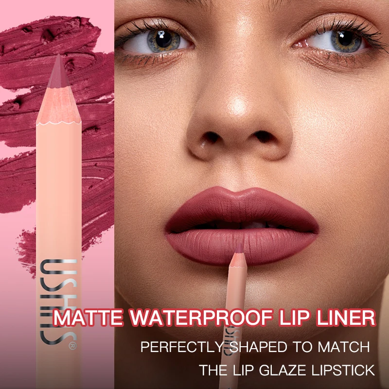 USHAS Lápiz labial de madera de 16 colores: acabado natural, duradero, a prueba de manchas, cremoso y preciso