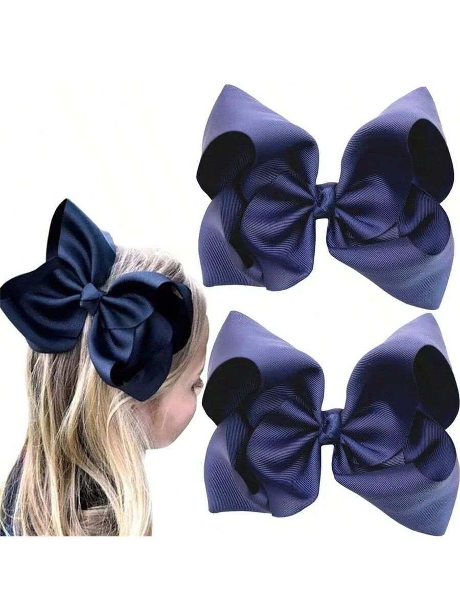 2Pcs/Pack 8 Inch (20CM) Hair Bows Clips, Big Hair Bows for Girls Toddler Boutique Grosgrain Ribbon Big Large Bows Alligator Clip