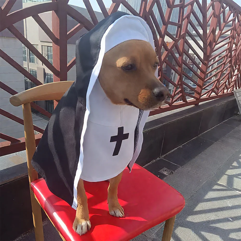 Halloween Dog Clothes Cute Christ Nun Cosplay Pets Costume For Small Large Dogs Cross Print Makeup Chihuahua Outfits Cats Gift