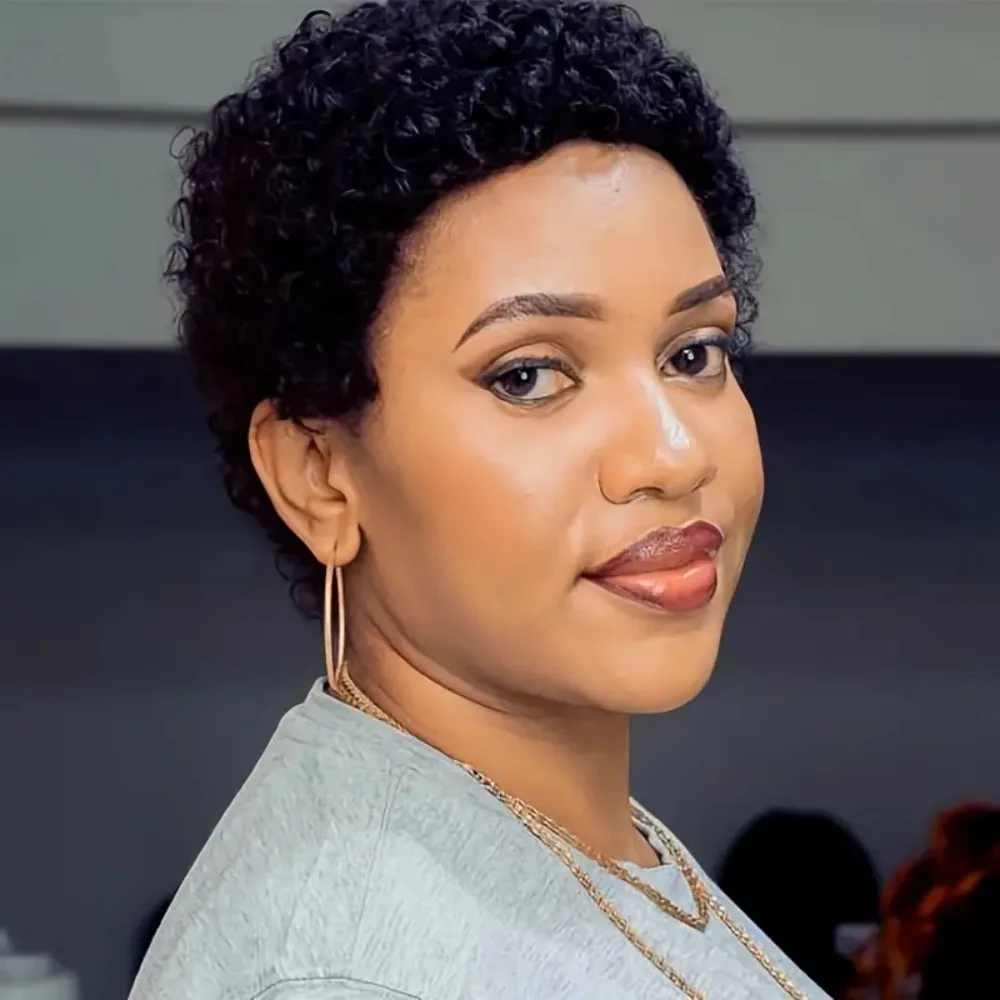 짧은 곱슬머리 픽시컷 밥 가발 여성용 전체 기계식 인모 가발