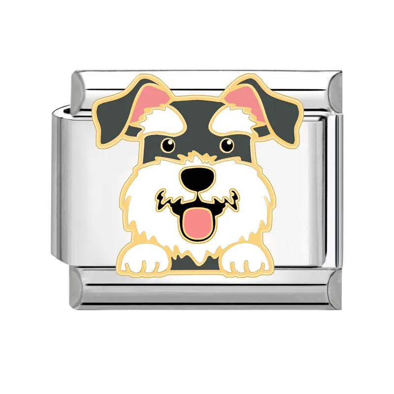2024 Fashion New Women Cute Dog Charms Italian Links Beads Fit 9mm Stainless Steel Bracelet Making Jewelry Gift  DIY