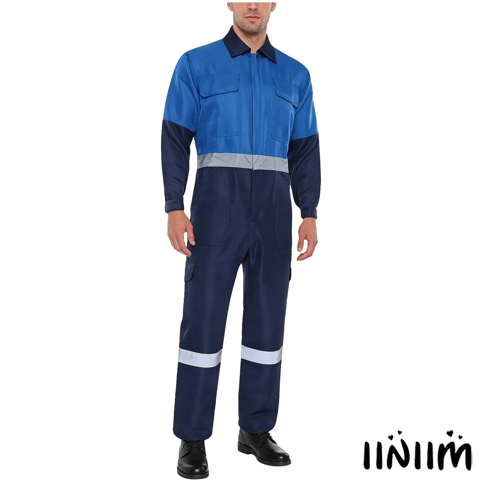 

Men Overalls Jumpsuit Long Sleeve Front Zipper Multi-pocket Reflective Full-body Bodysuit Romper Workwear for Outdoor Operations