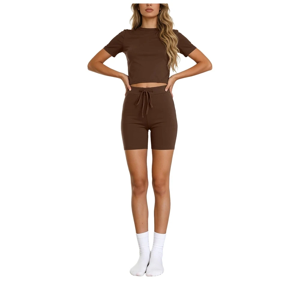

2 Pieces Sportswear Women Yoga Set Gym Clothes Slim-fit T-Shirts Shorts Tracksuits Summer Crop Top+Short Leggings Fitness Outfit