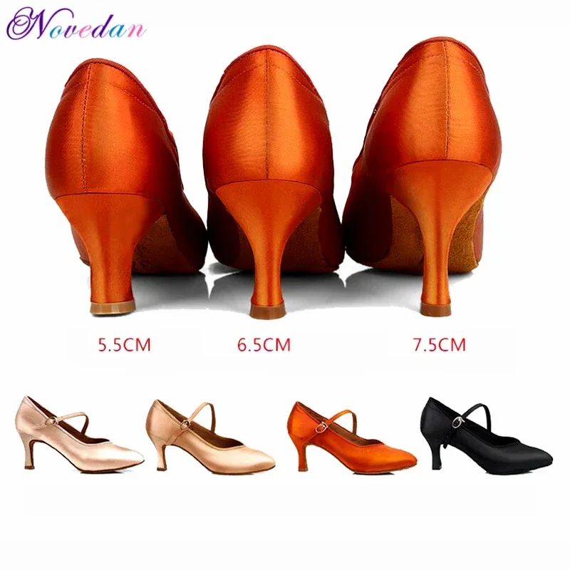 Women Ballroom Latin Dance Shoes Ladies Satin Closed Toe Salsa Tango Waltz Dance Shoes Slim Heel 5.5 cm/6.5 cm/7.5 cm