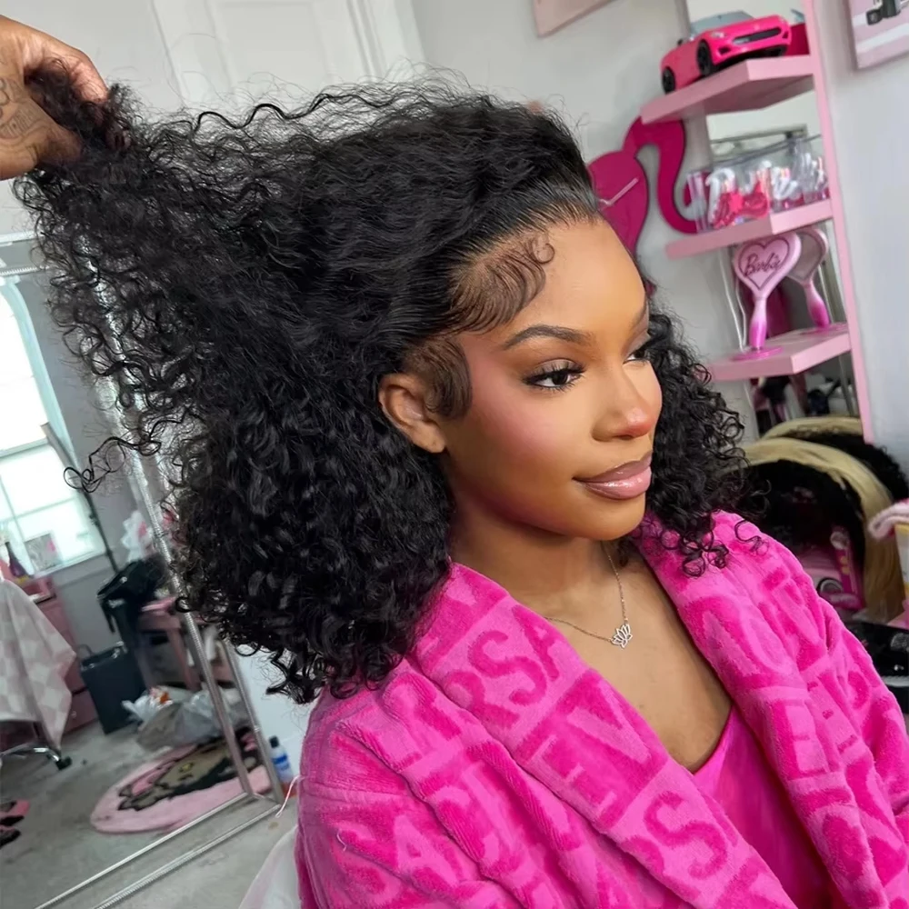 Perruques courtes bouclées 13x4 HD Lace Front de 8 à 14 pouces en cheveux humains, style bob, brésiliennes Remy, avec dentelle frontale HD, effet mouillé, pour femmes noires