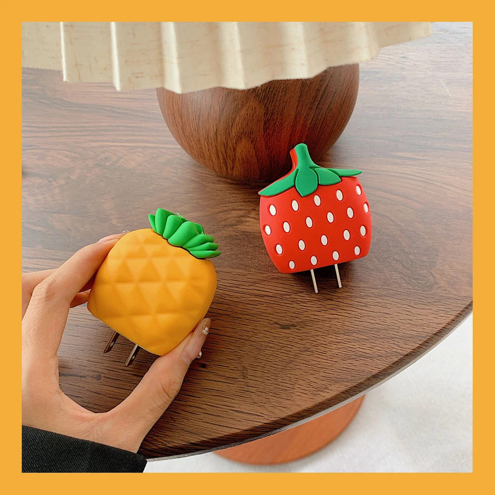 New Cute Strawberry Pineapple Charger Cover 18W/20W with Spring Cable Winder Protective Case for iPhone Adapter Accessories