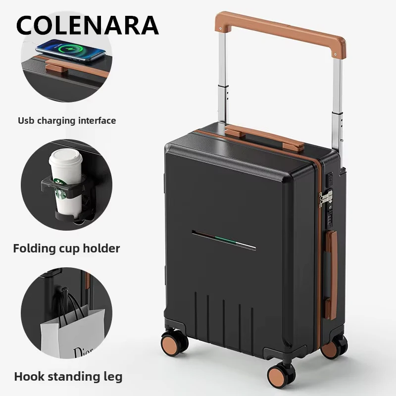 COLENARA-maleta rodante de 20 pulgadas, caja de embarque de 24 ", cubierta de carrito con carga USB, caja de contraseña multifunción, equipaje para mujer