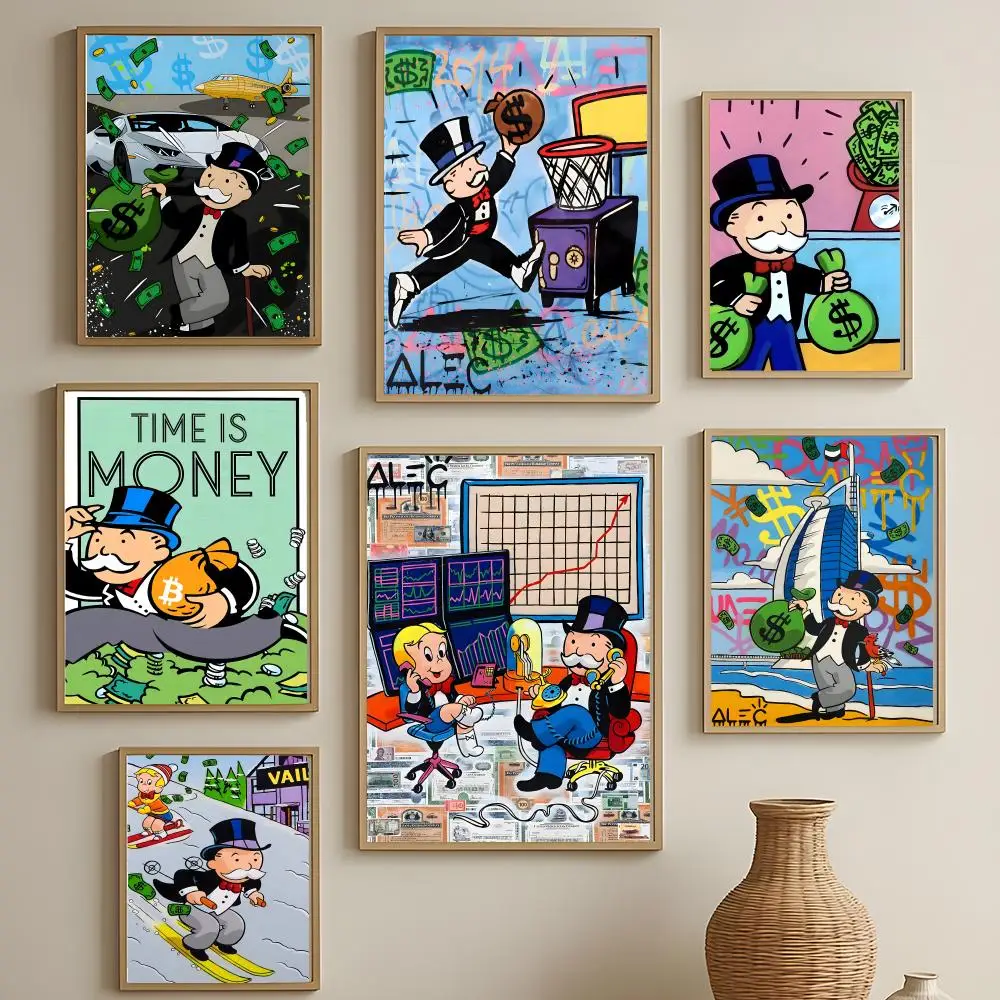 Cartoon Dollar Alec Monopoly Poster Versatile HD Waterproof Wall Art Self-Adhesive Decor for Any Space Ideal Gift