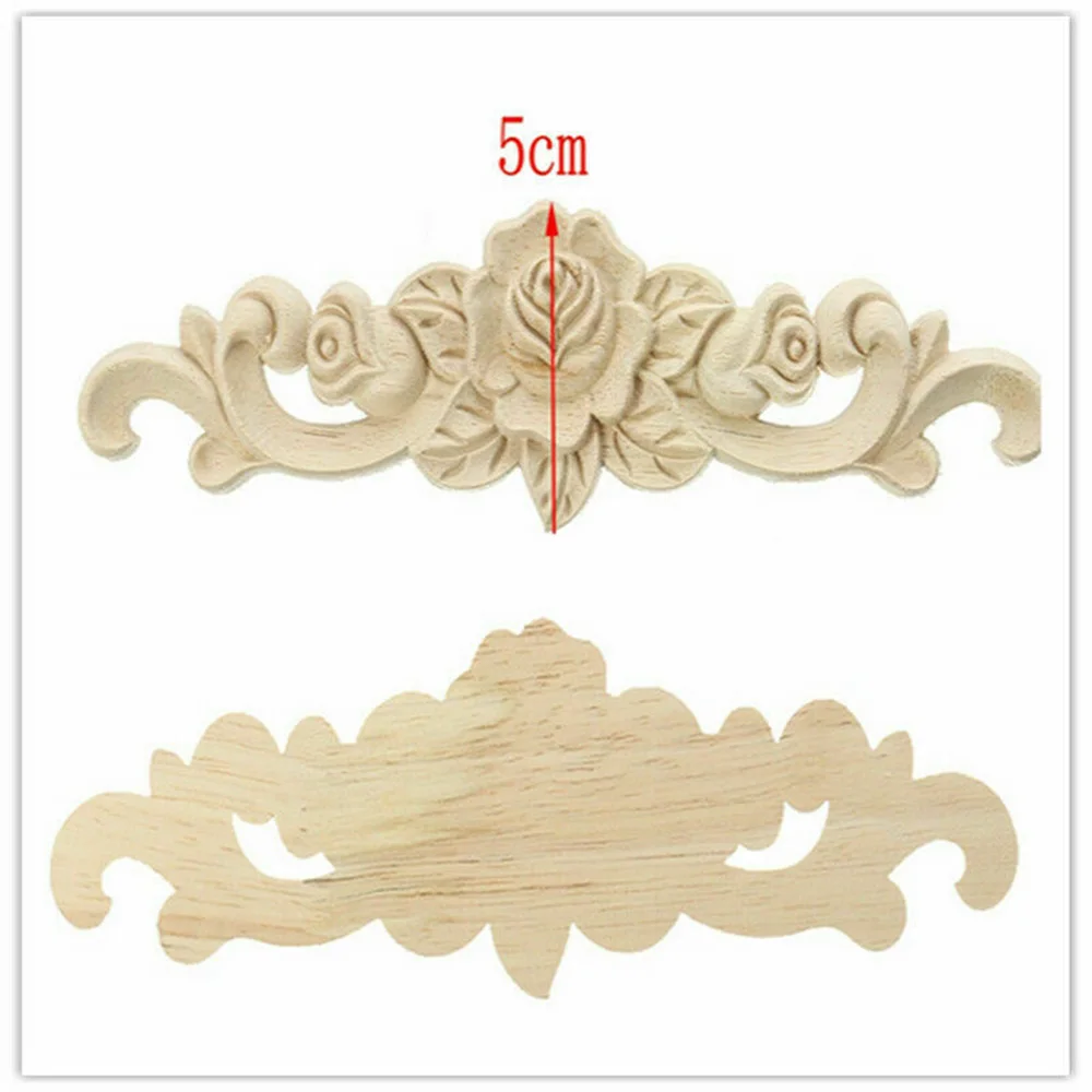 

1pcs Wooden Carved Applique Furniture Unpainted Mouldings Decal Onlay Home Decor Rubber Wood Flower Mirror Decoration Tools