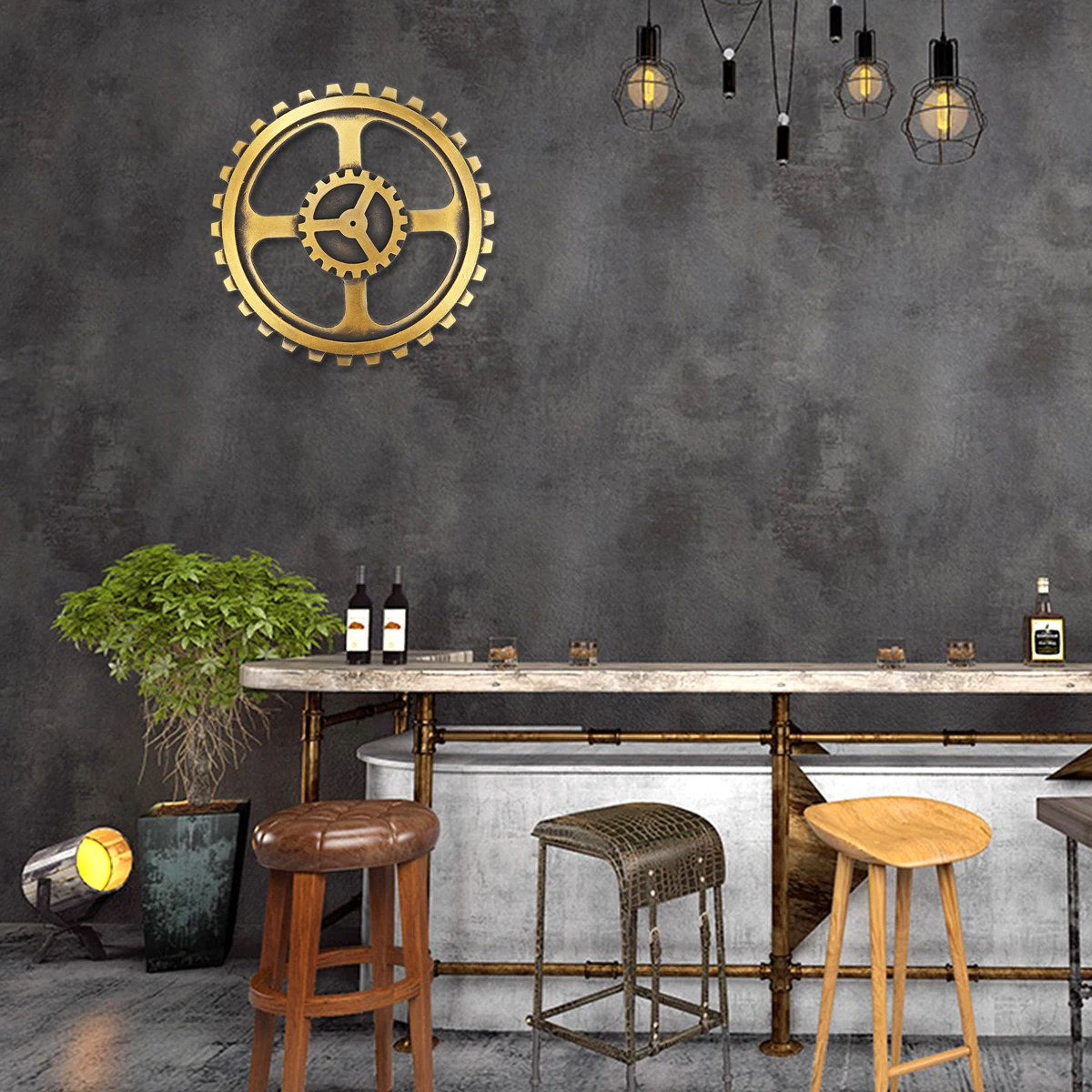 

40 Cm Vintage Decor Gear Wall Hanging Decoration Retro Mechanical Golden Office