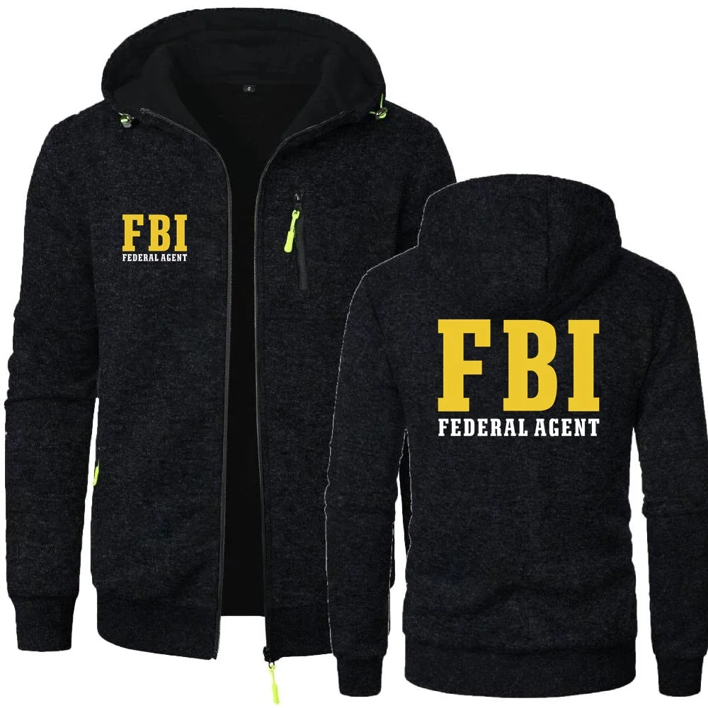 Men\'s Hoodies FBI Agent Secret Service Police CIA Staff Sweatshirts Cardigan Men Hooded Pullovers Outerwear Zipper Hoodies