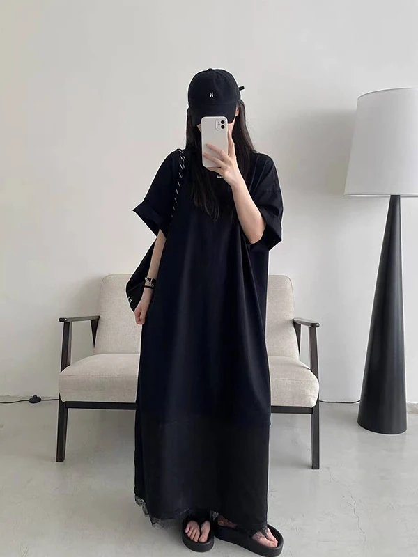 

Летнее платье больших размеров для женщин, свободное, с длинным рукавом, в европейском стиле, с буквенным принтом, удобное, с коротким рукавом