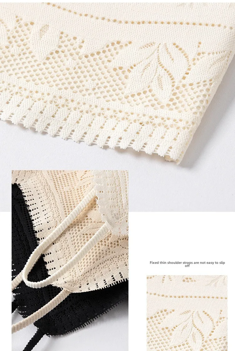 Die neue Damen-Spitzenweste mit nahtlosem kleinen Neckholder, Wickelbrust, nahtlose Unterwäsche, eine Tasse, rutschfester BH, Y2k-Top, Tank-Top, Neckholder – Detail 7