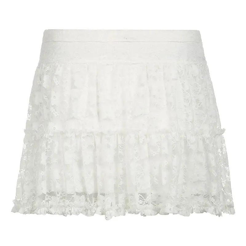 Mini Skirts Lace Skirt Ruffle Tulle Flowy Pleated Layered Short Skirts For Women White Y2k Streetwear Summer Skirt