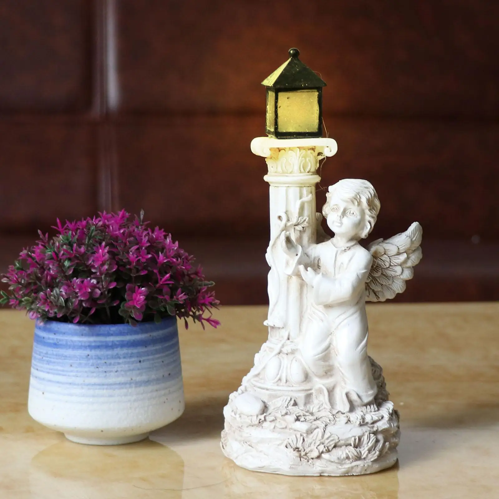 Roman Pillar Fairy Angel Figurine Solar Statue Sculpture Art for Decor